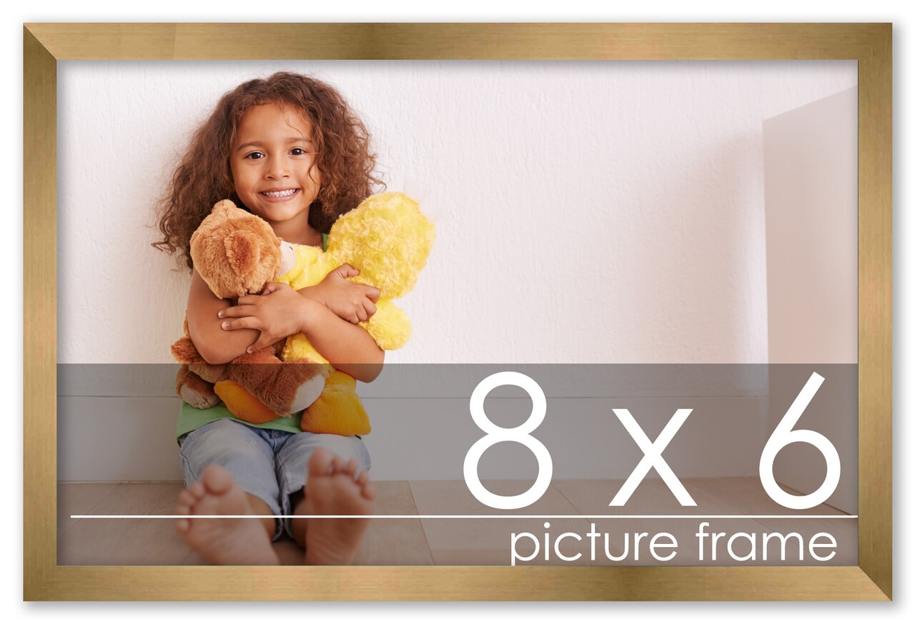 8x6 Gold Bronze Wood Picture Frame - UV Acrylic, Foam Board Backing, Hanging Hardware